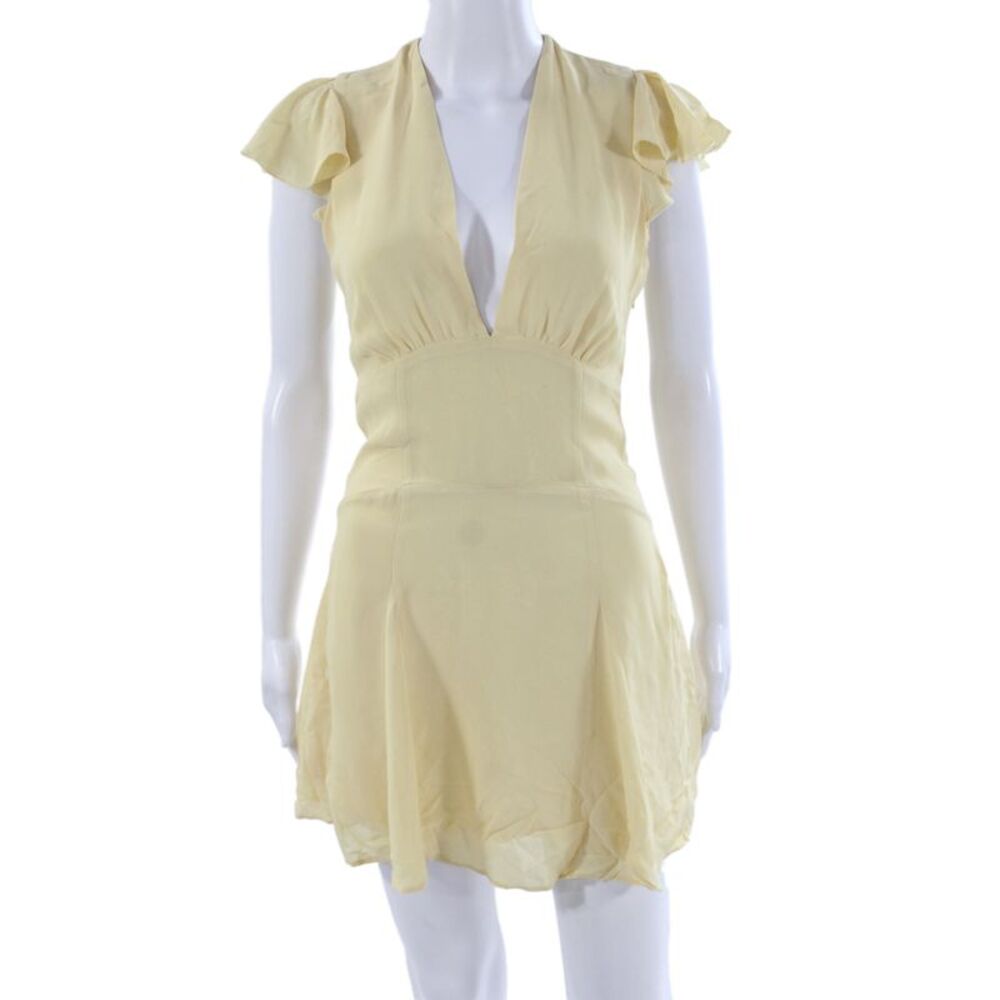 Reformation Women Sundress Beige V Neck Short Sleeve Zip Viscose Size 0